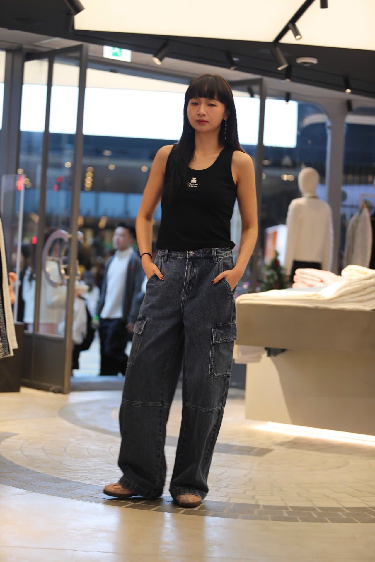  Quần jean túi hộp xanh đậm 