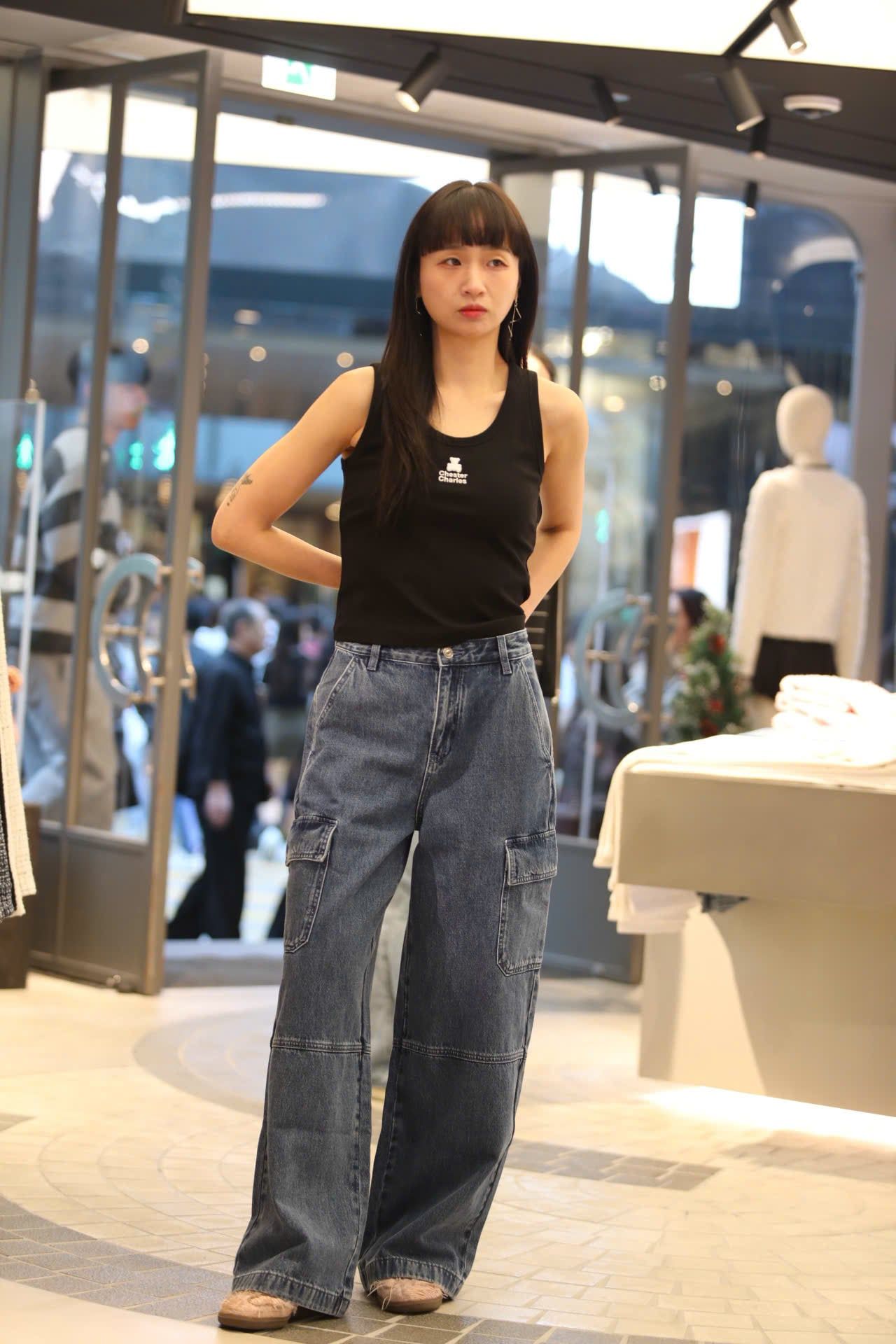  Quần jean túi hộp xanh đậm 