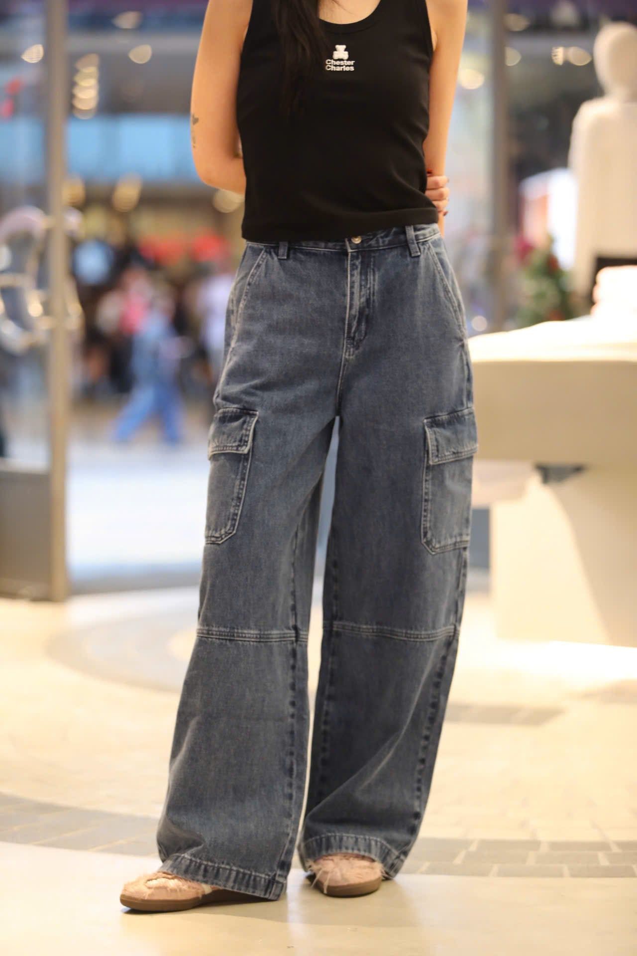  Quần jean túi hộp xanh đậm 