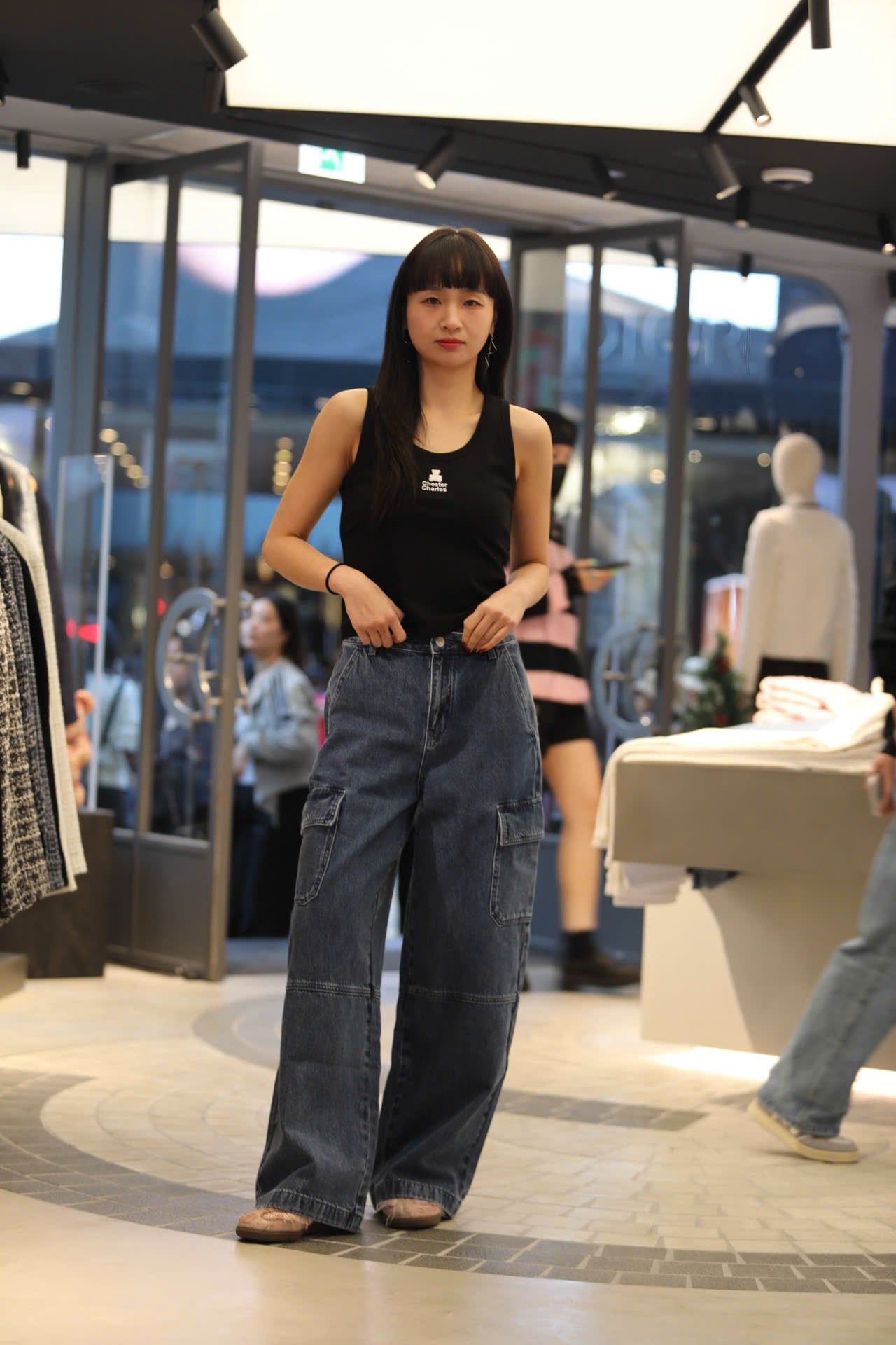  Quần jean túi hộp xanh đậm 