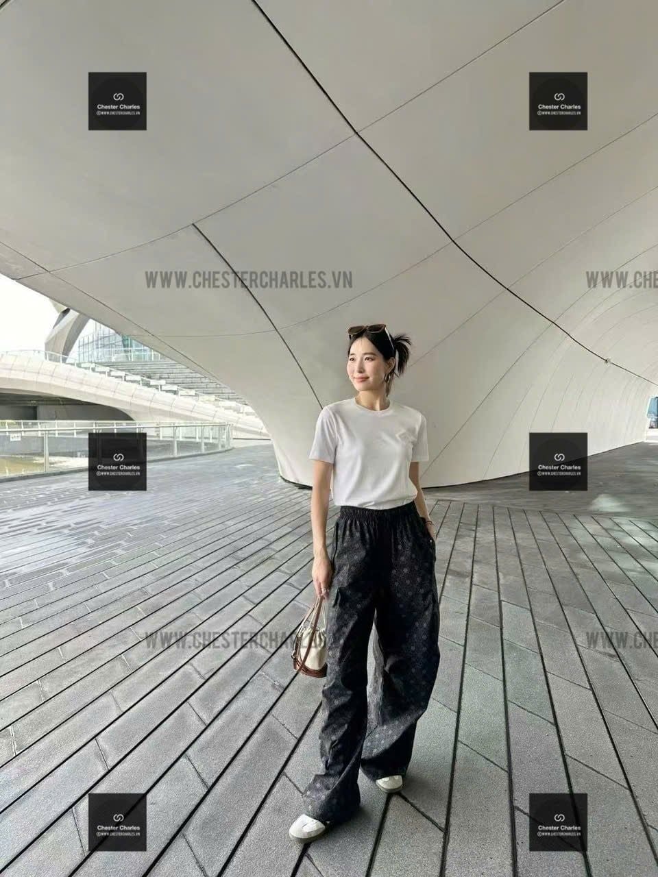  Quần gió xám full logo -dây rút 