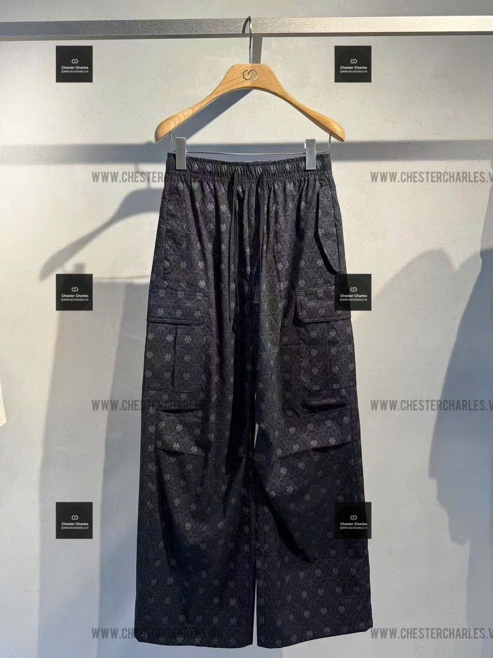  Quần gió xám full logo -dây rút 