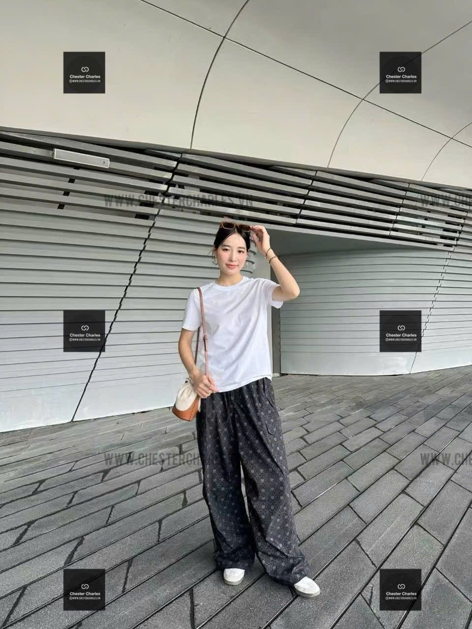  Quần gió xám full logo -dây rút 