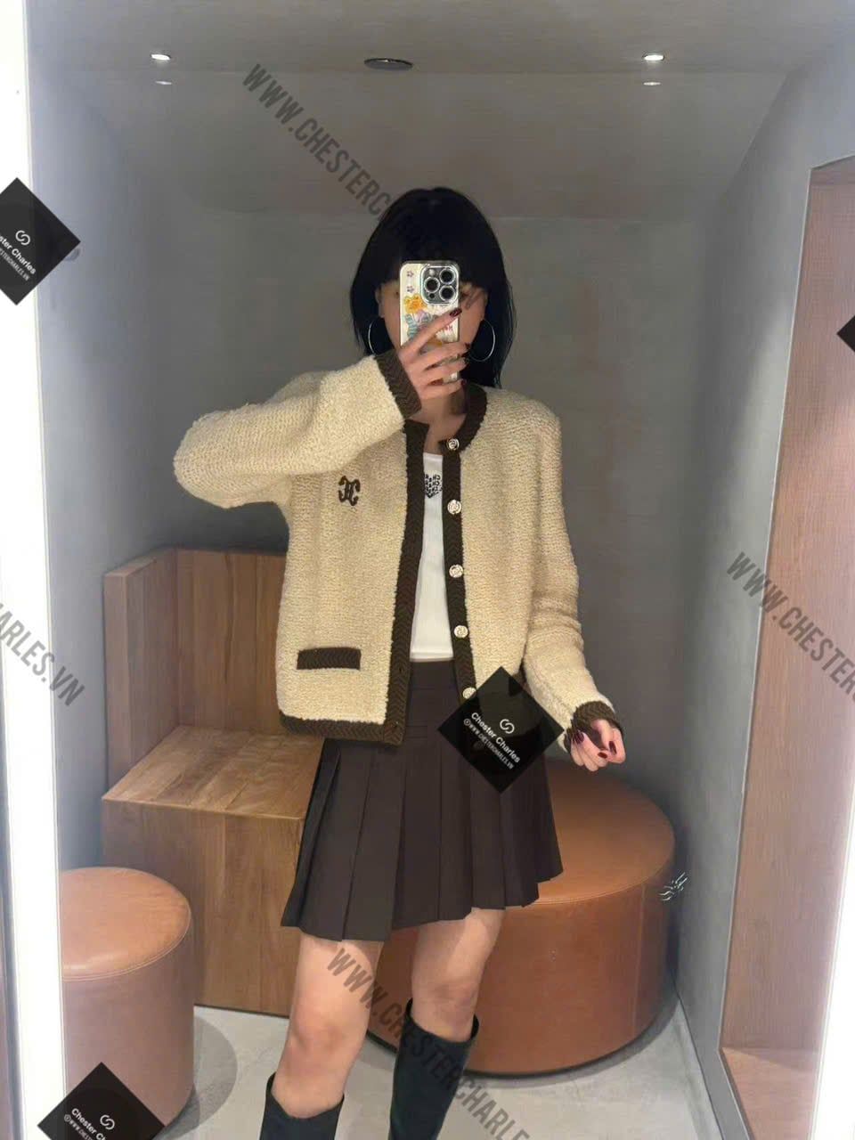  Chân váy ngắn nâu 