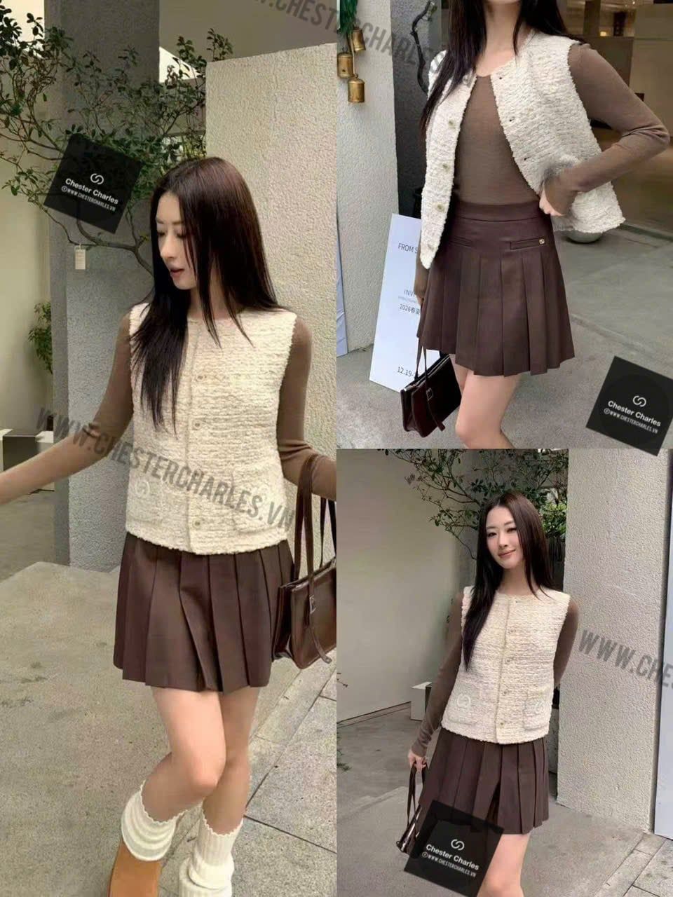  Chân váy ngắn nâu 