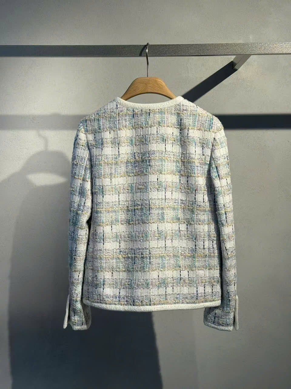  Áo tweed kẻ xanh vàng viền trắng 