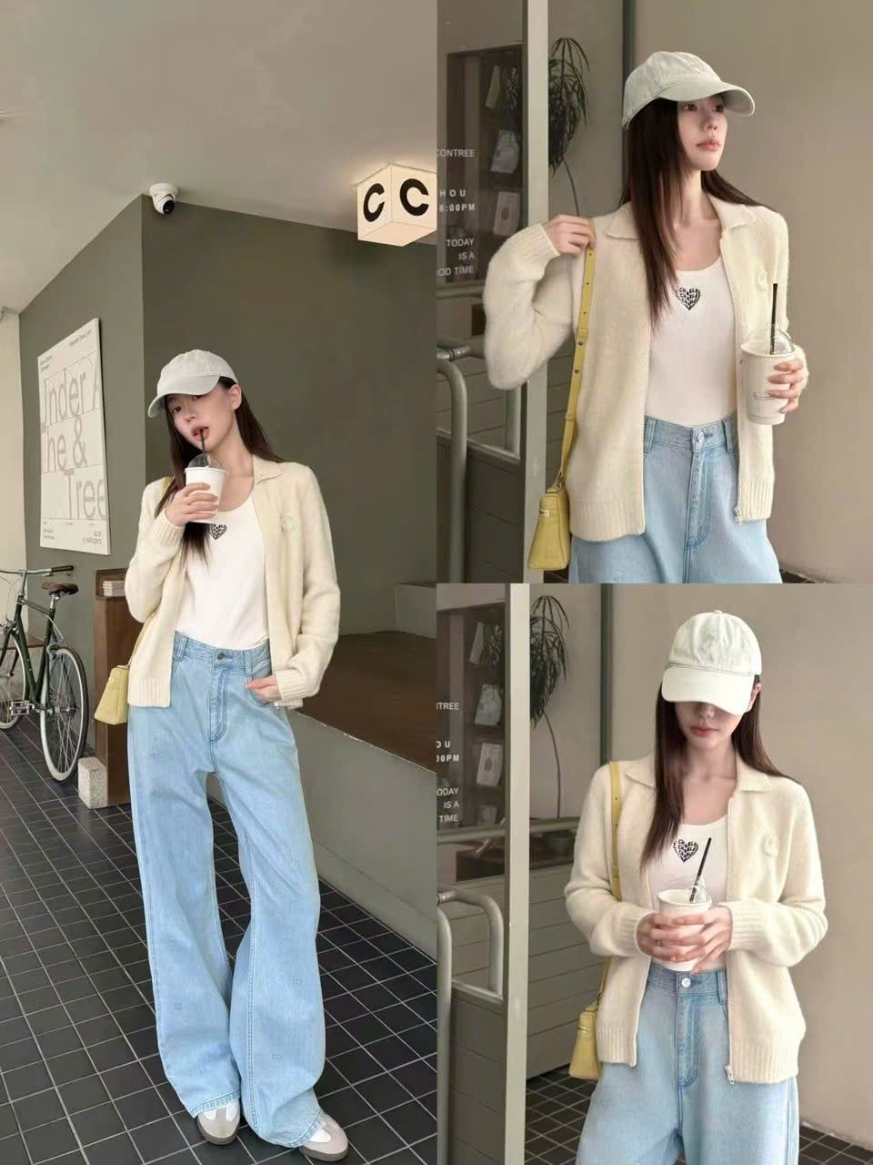  ÁO khoác bông trắng, kéo khóa logo ngọc 1 bên 