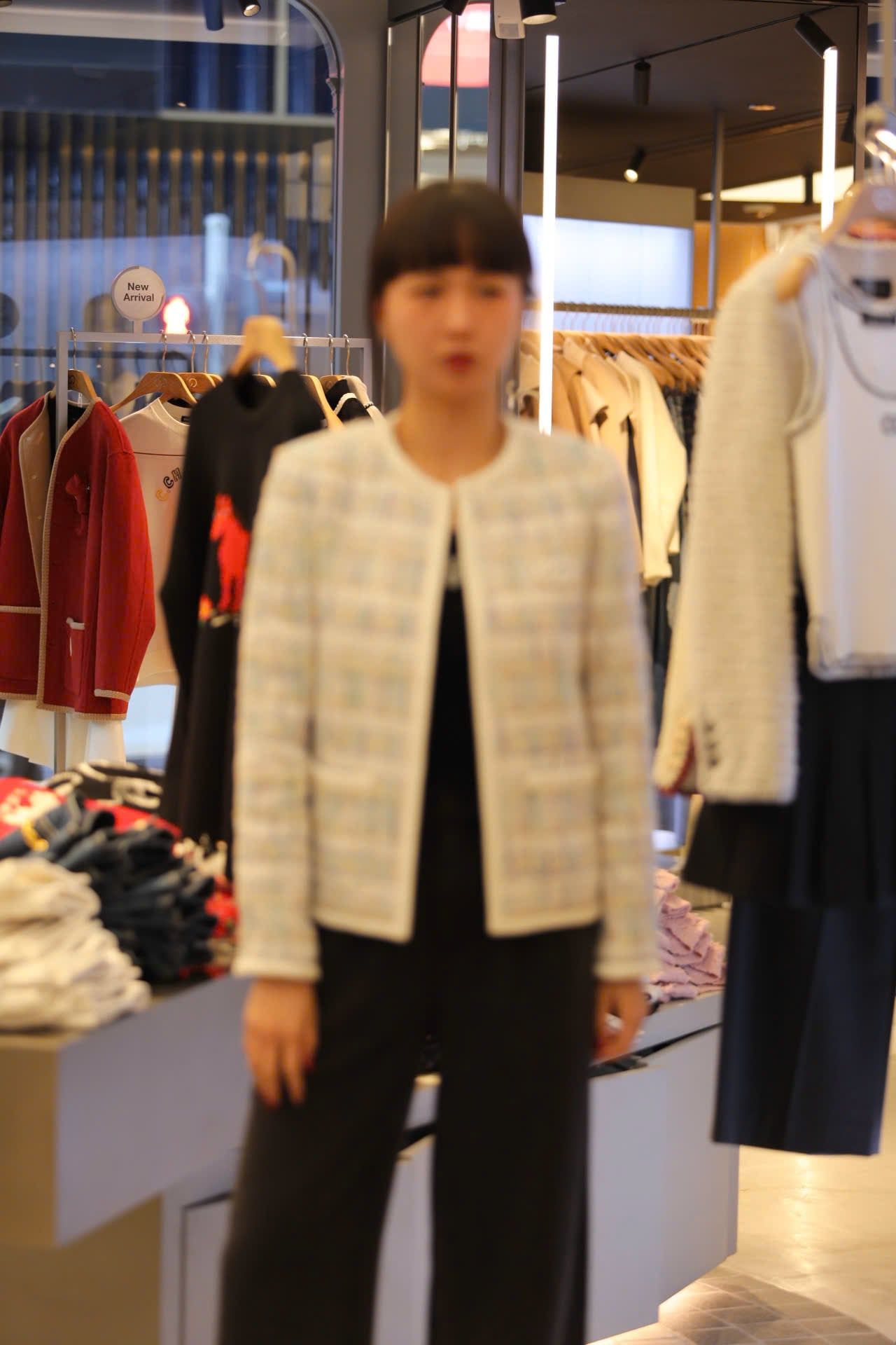  Áo tweed kẻ xanh vàng viền trắng 