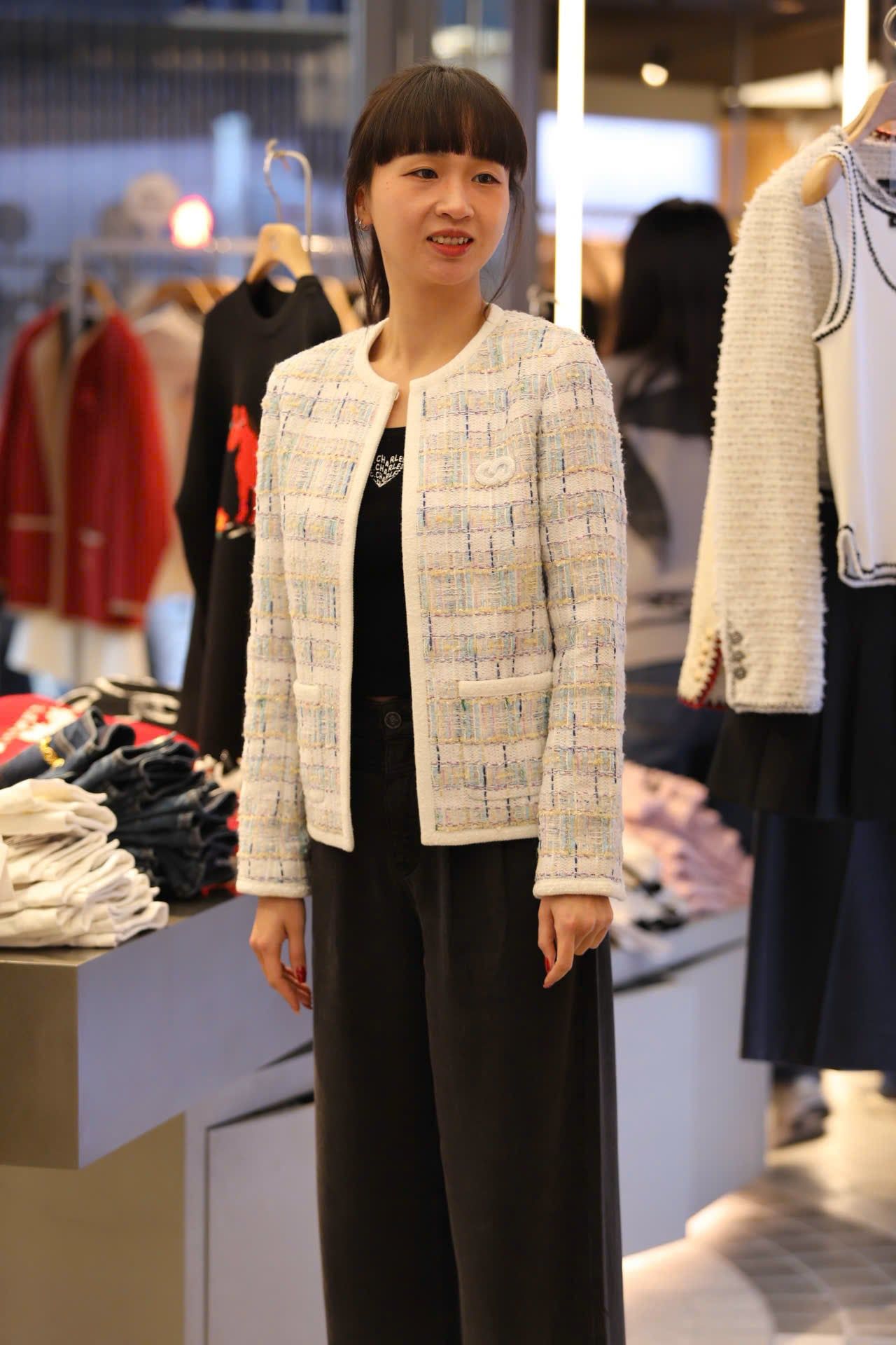  Áo tweed kẻ xanh vàng viền trắng 