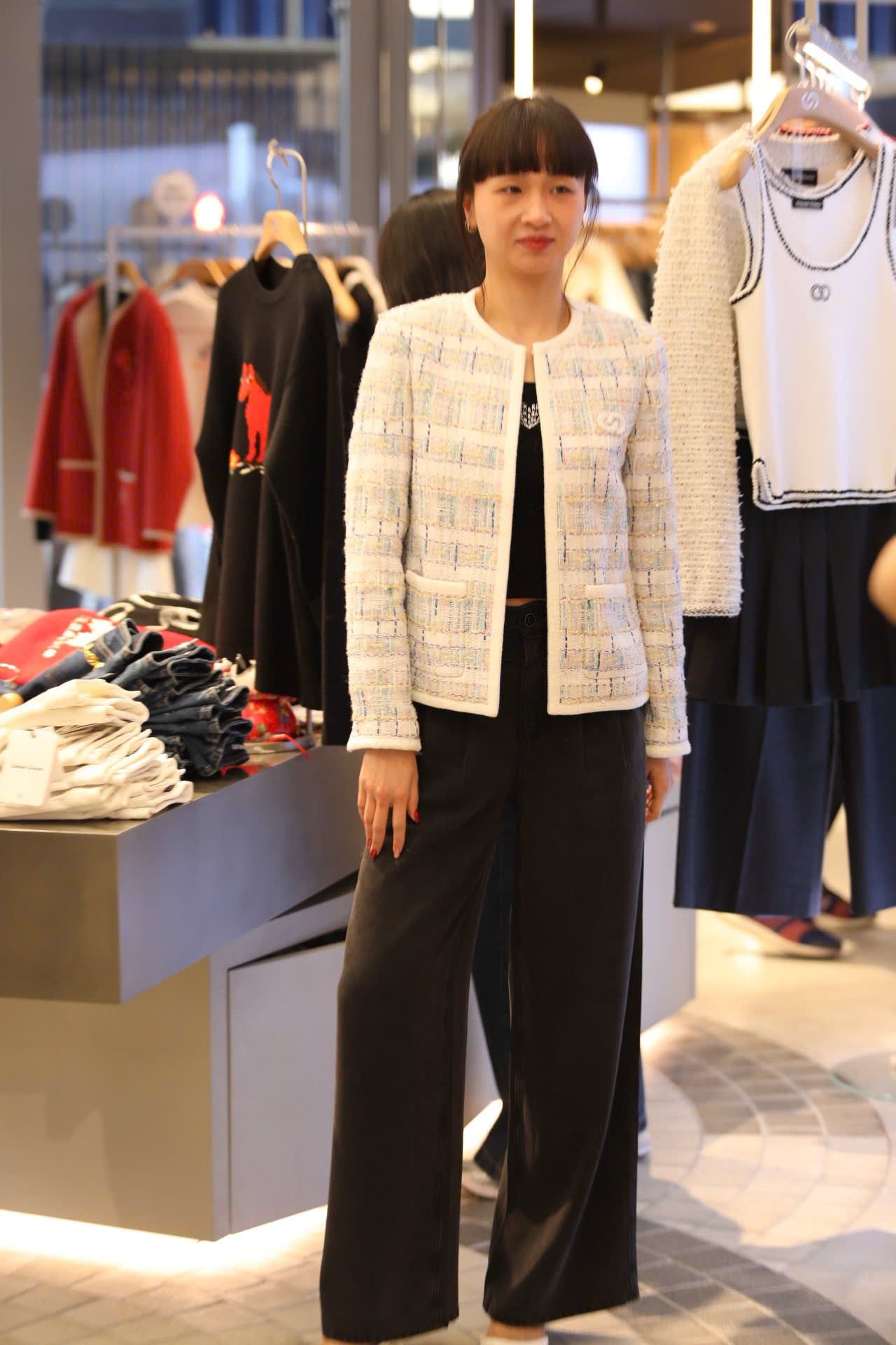  Áo tweed kẻ xanh vàng viền trắng 