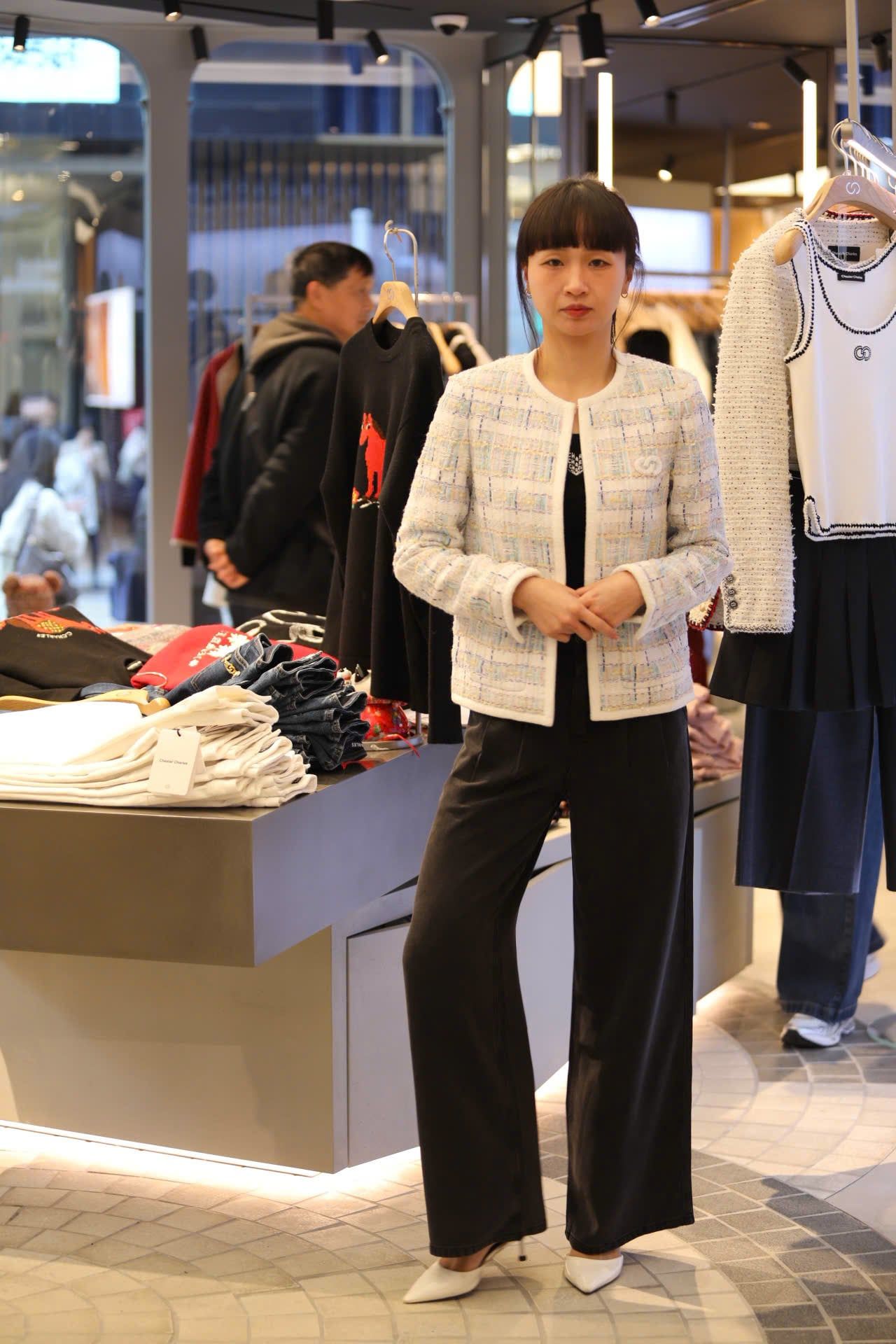  Áo tweed kẻ xanh vàng viền trắng 