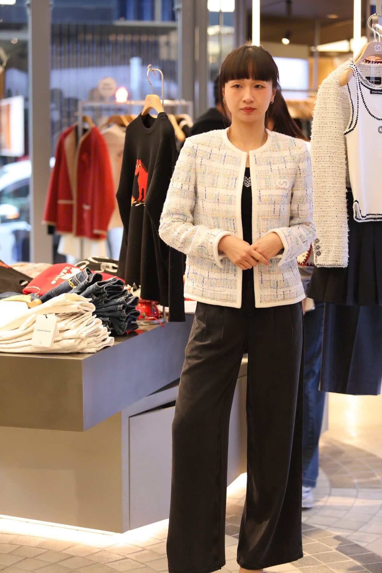  Áo tweed kẻ xanh vàng viền trắng 