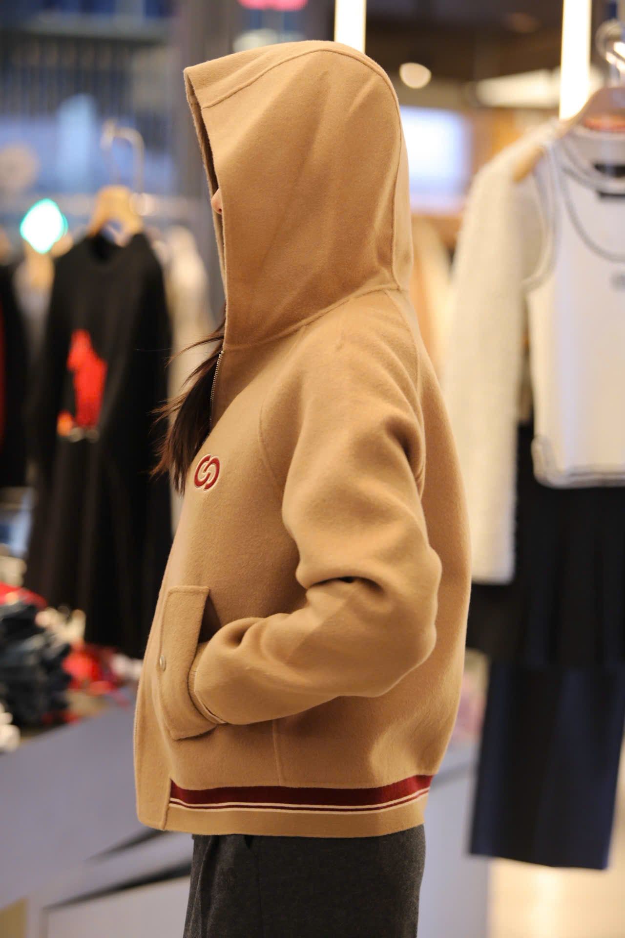  Áo khoác có mũ - dạ ep màu Camel 