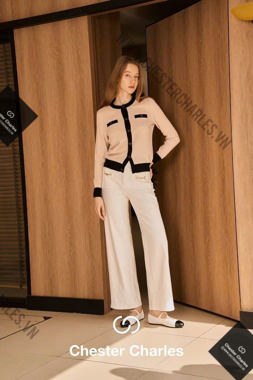  CDG hồng nhạt 2 túi trước - viền đen 