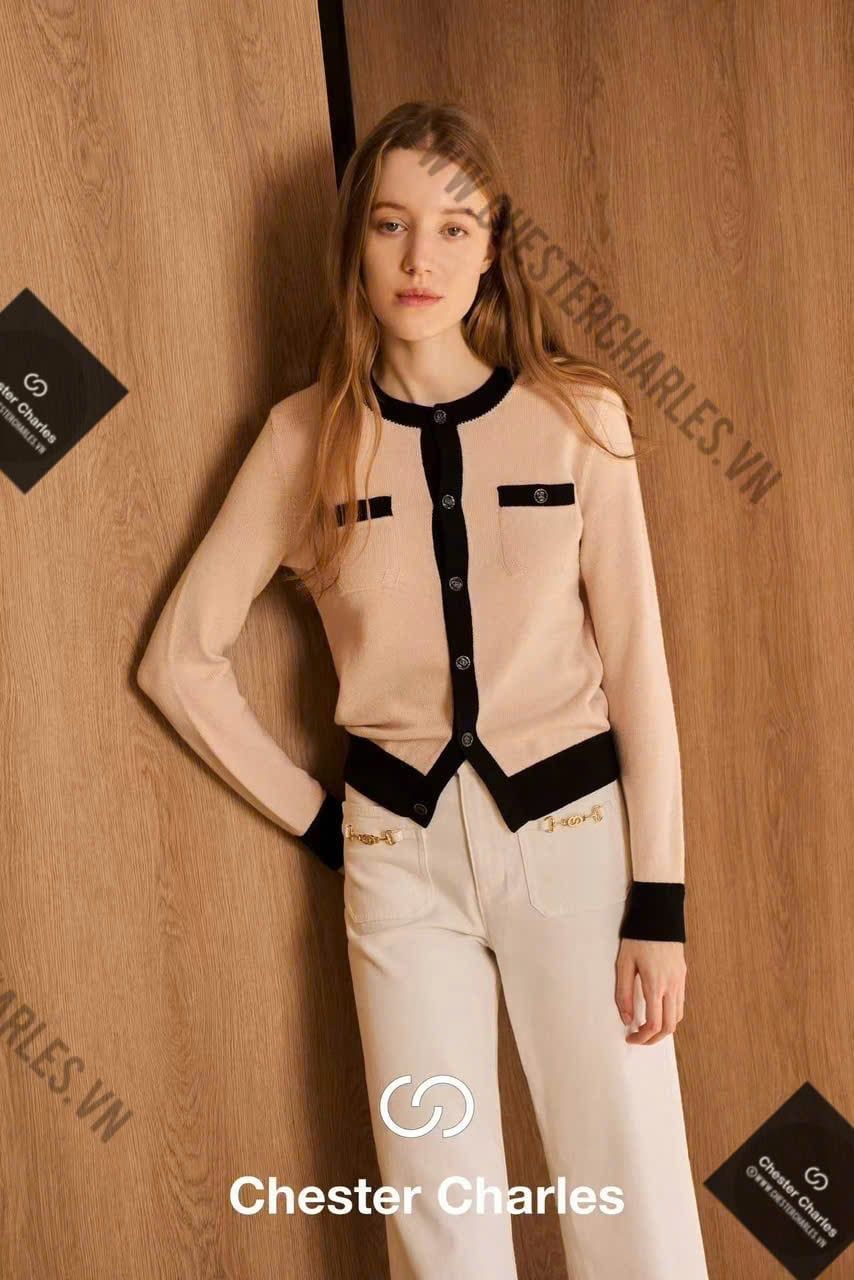  CDG hồng nhạt 2 túi trước - viền đen 