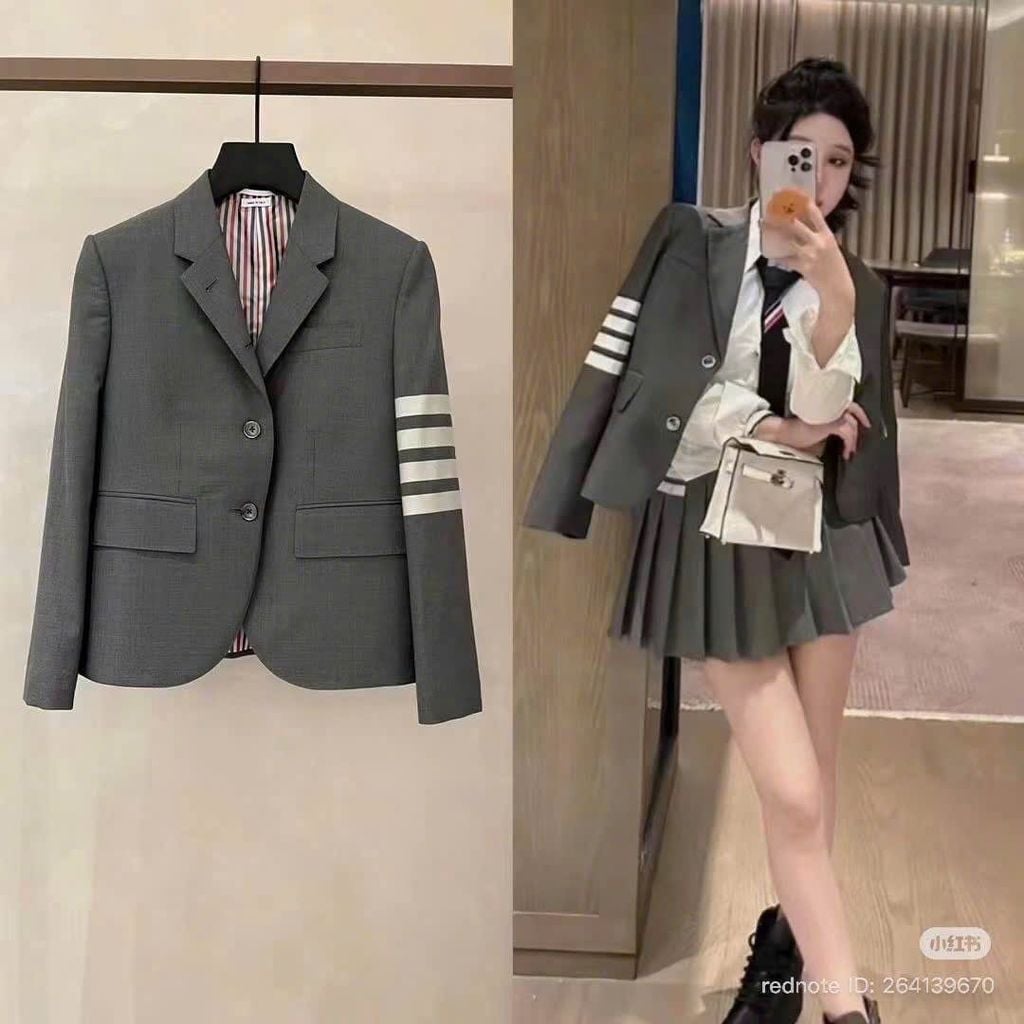  Áo vest Thom Ghi xám - Check tay 