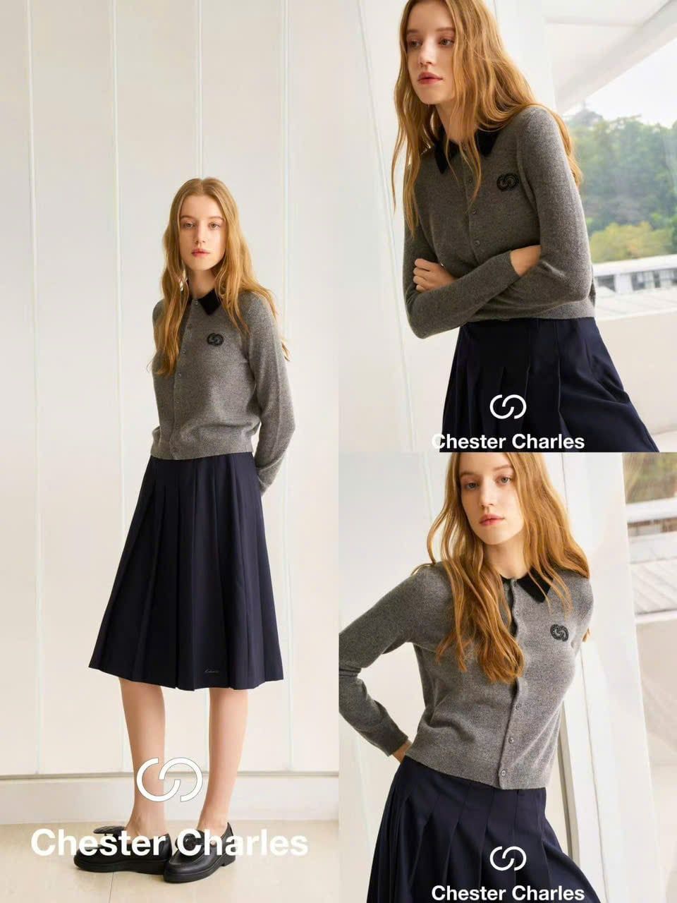  Áo CDG len xám cổ đen 