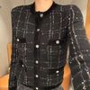  Áo CDG len đen. cúc trắng ô vuông 