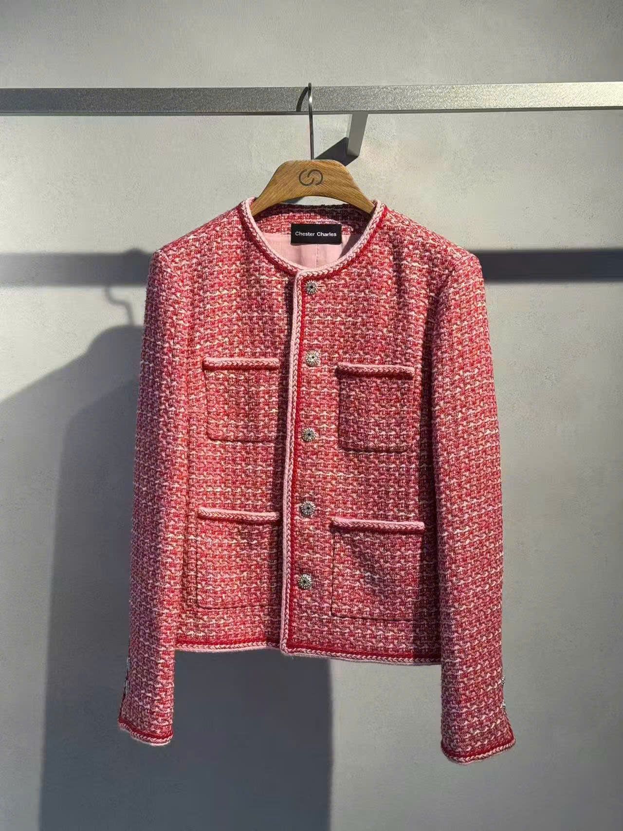  Áo tweed đỏ cam viền trắng 