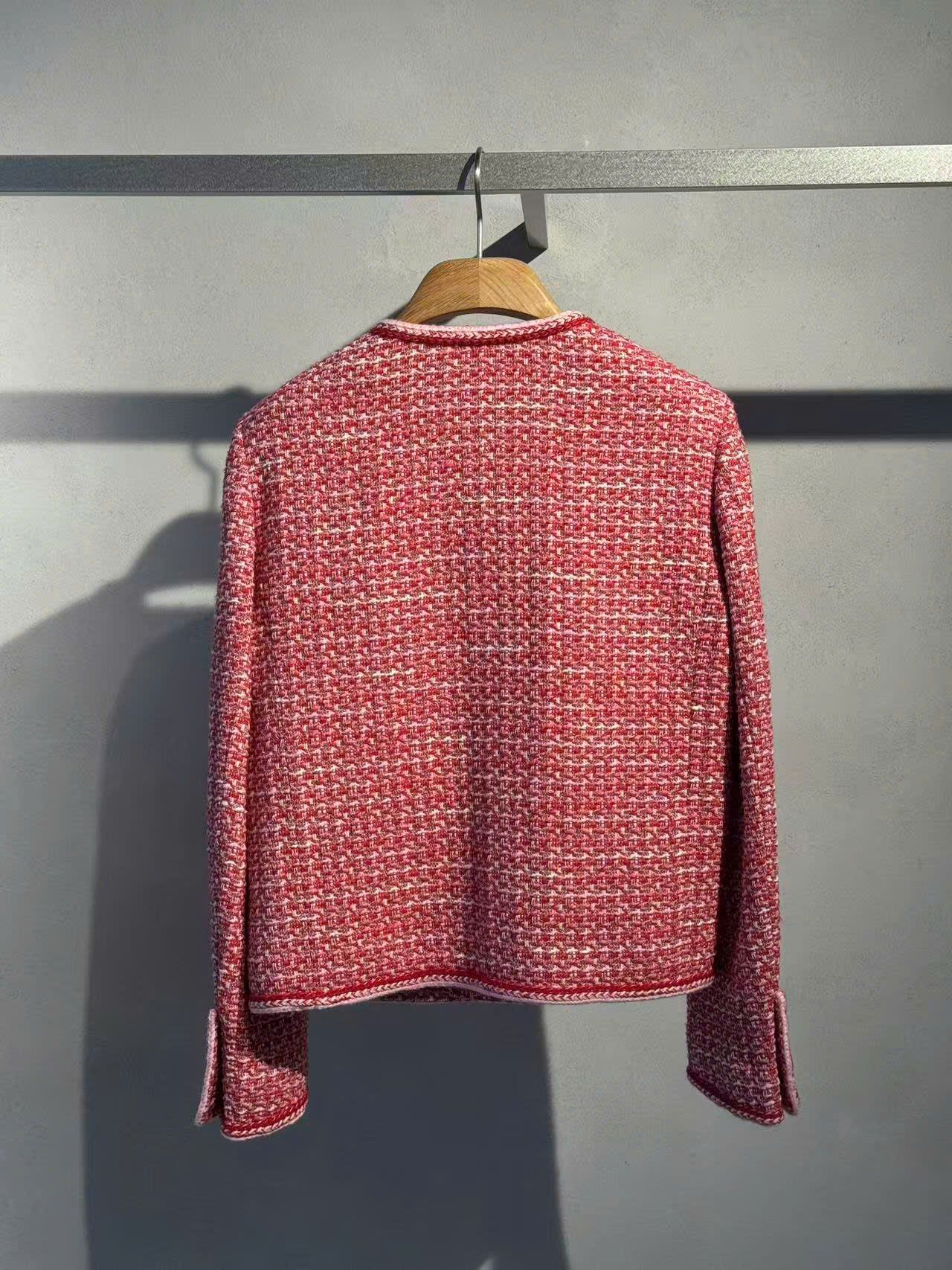  Áo tweed đỏ cam viền trắng 