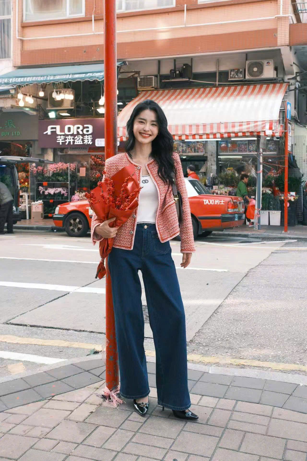  Áo tweed đỏ cam viền trắng 