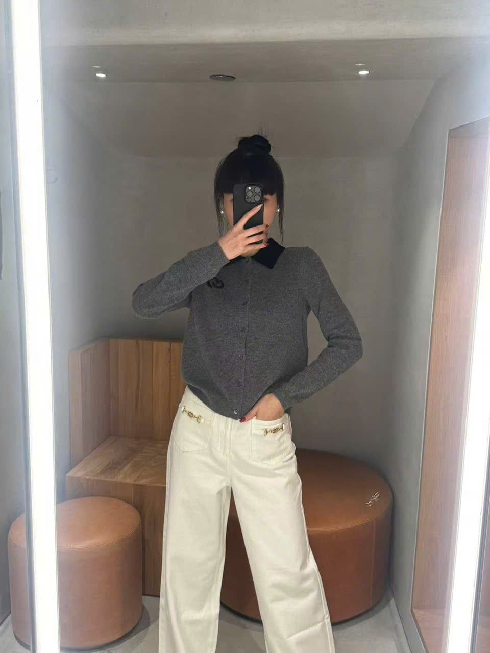  Áo CDG len xám cổ đen 