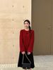  Áo Len đỏ dài tay dáng dài Cashmere logo ngực 