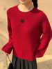  Áo Len đỏ dài tay dáng dài Cashmere logo ngực 