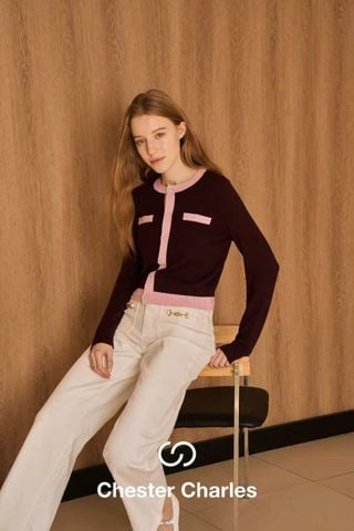  Áo CDG đỏ đô, viền hồng phấn 