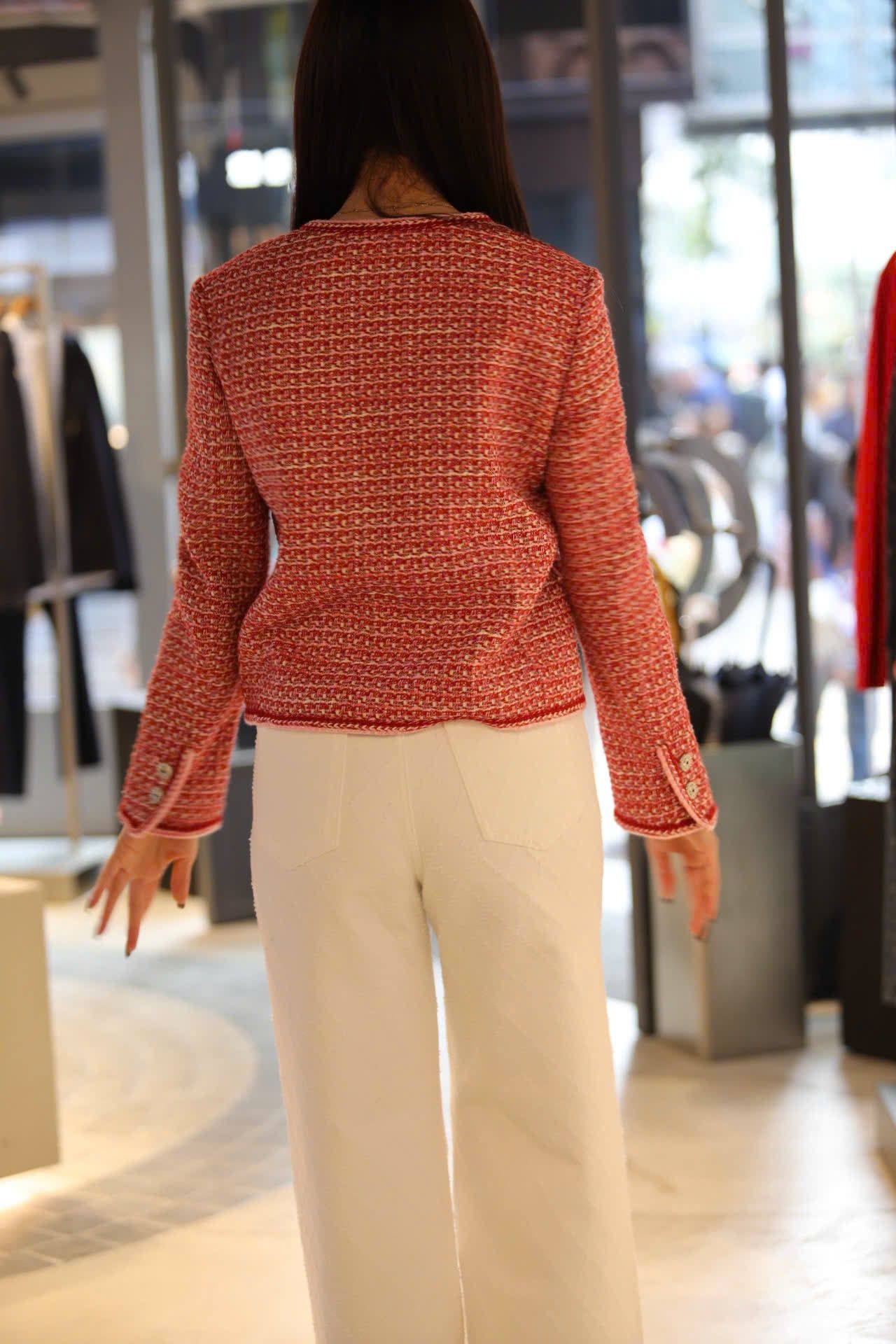  Áo tweed đỏ cam viền trắng 