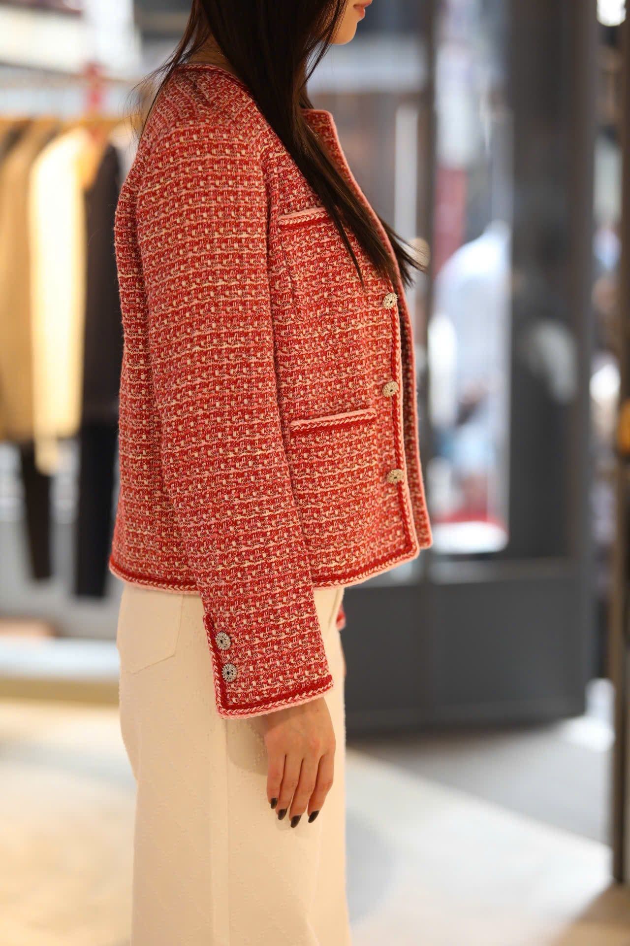  Áo tweed đỏ cam viền trắng 