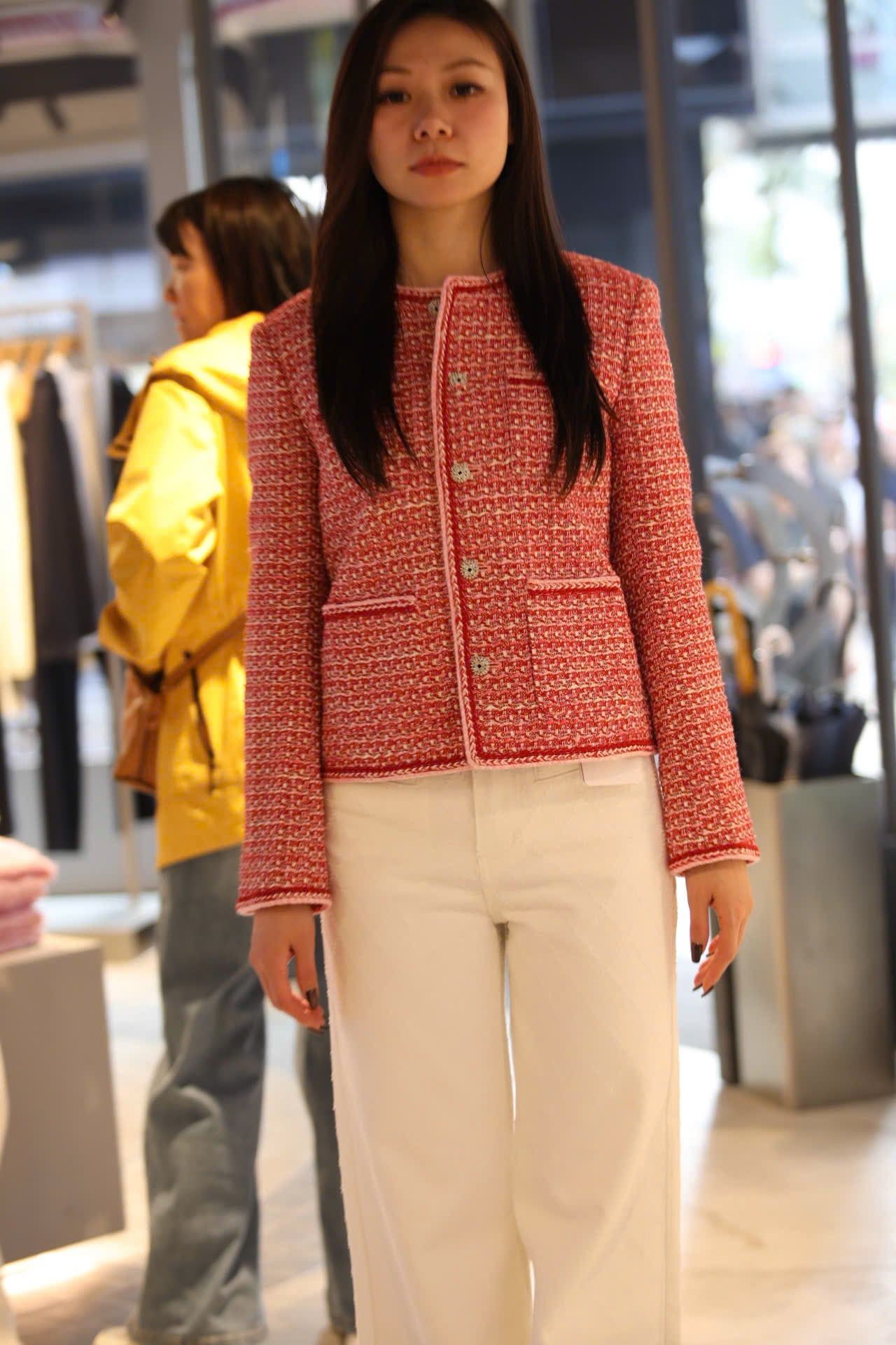 Áo tweed đỏ cam viền trắng 