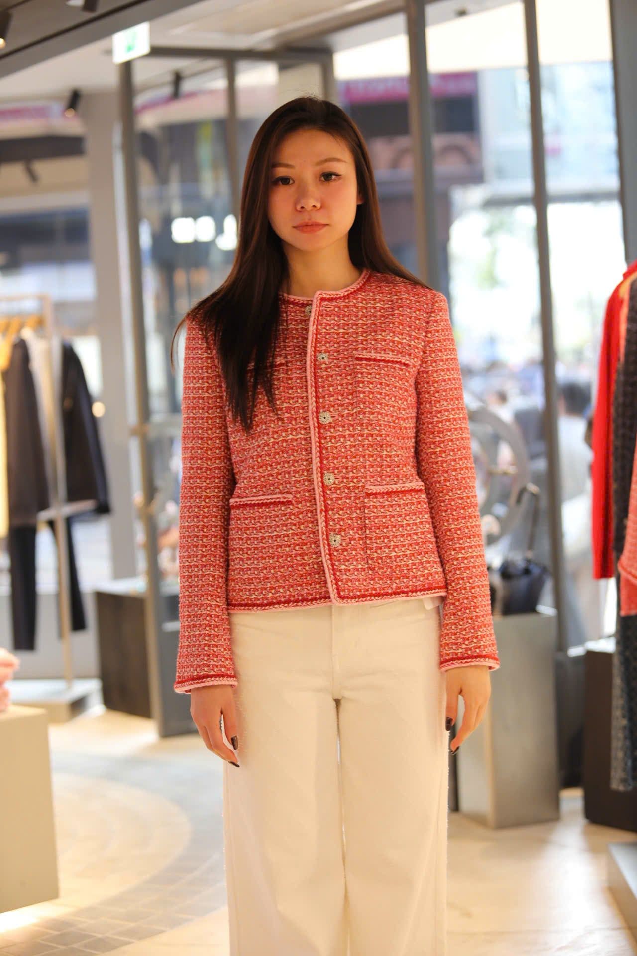  Áo tweed đỏ cam viền trắng 