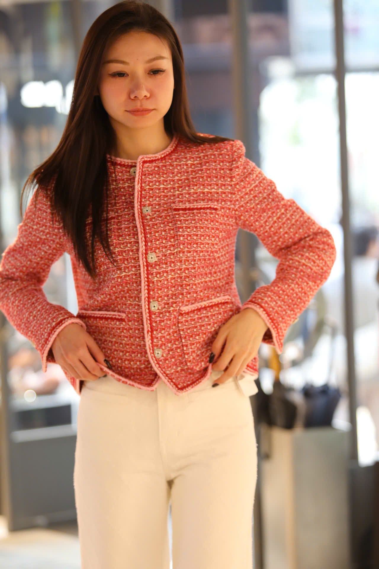  Áo tweed đỏ cam viền trắng 