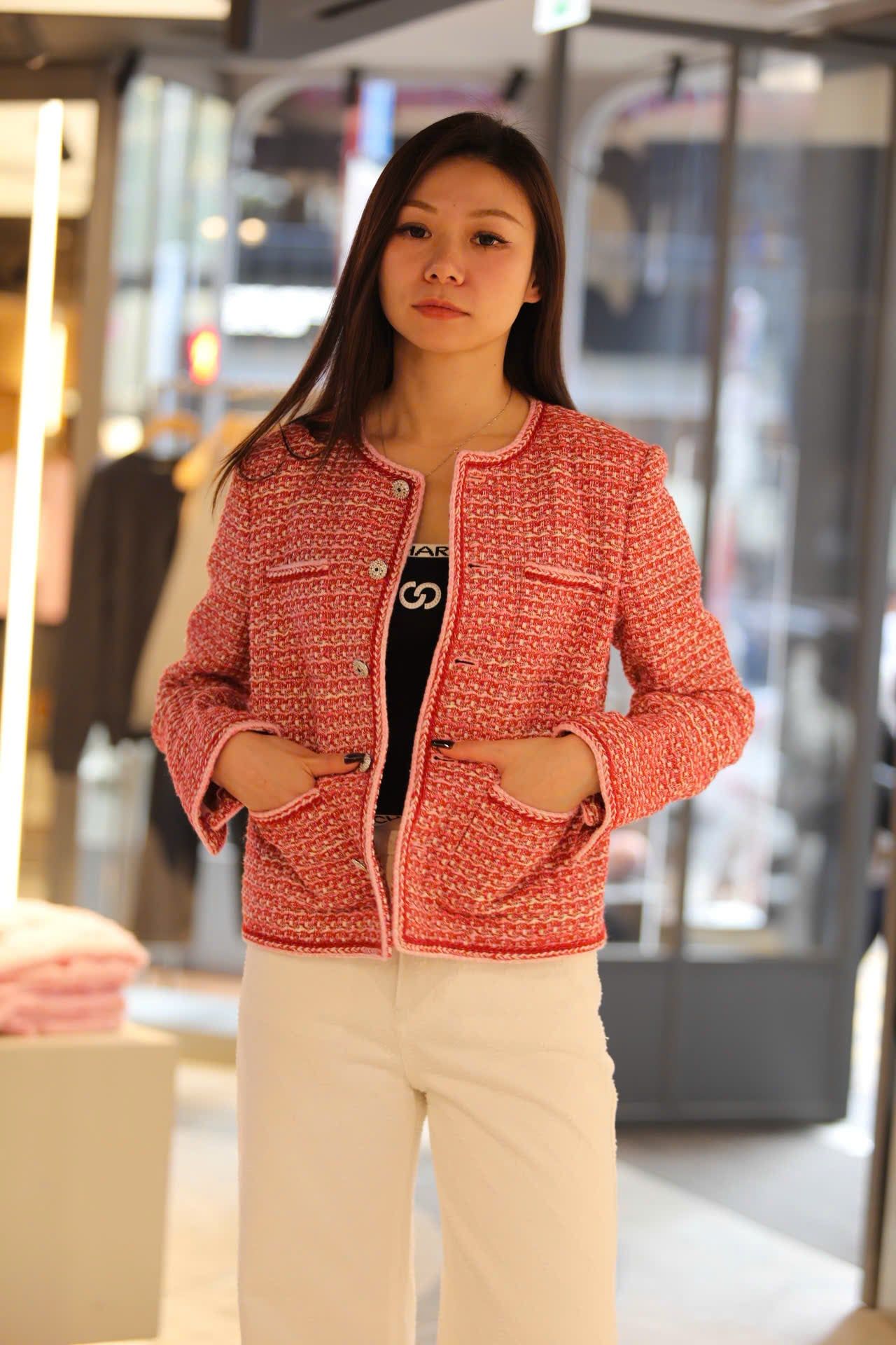  Áo tweed đỏ cam viền trắng 