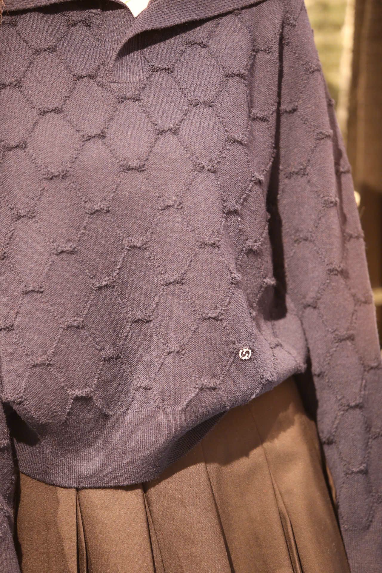  2.Áo len polo trám dài tay màu navy 