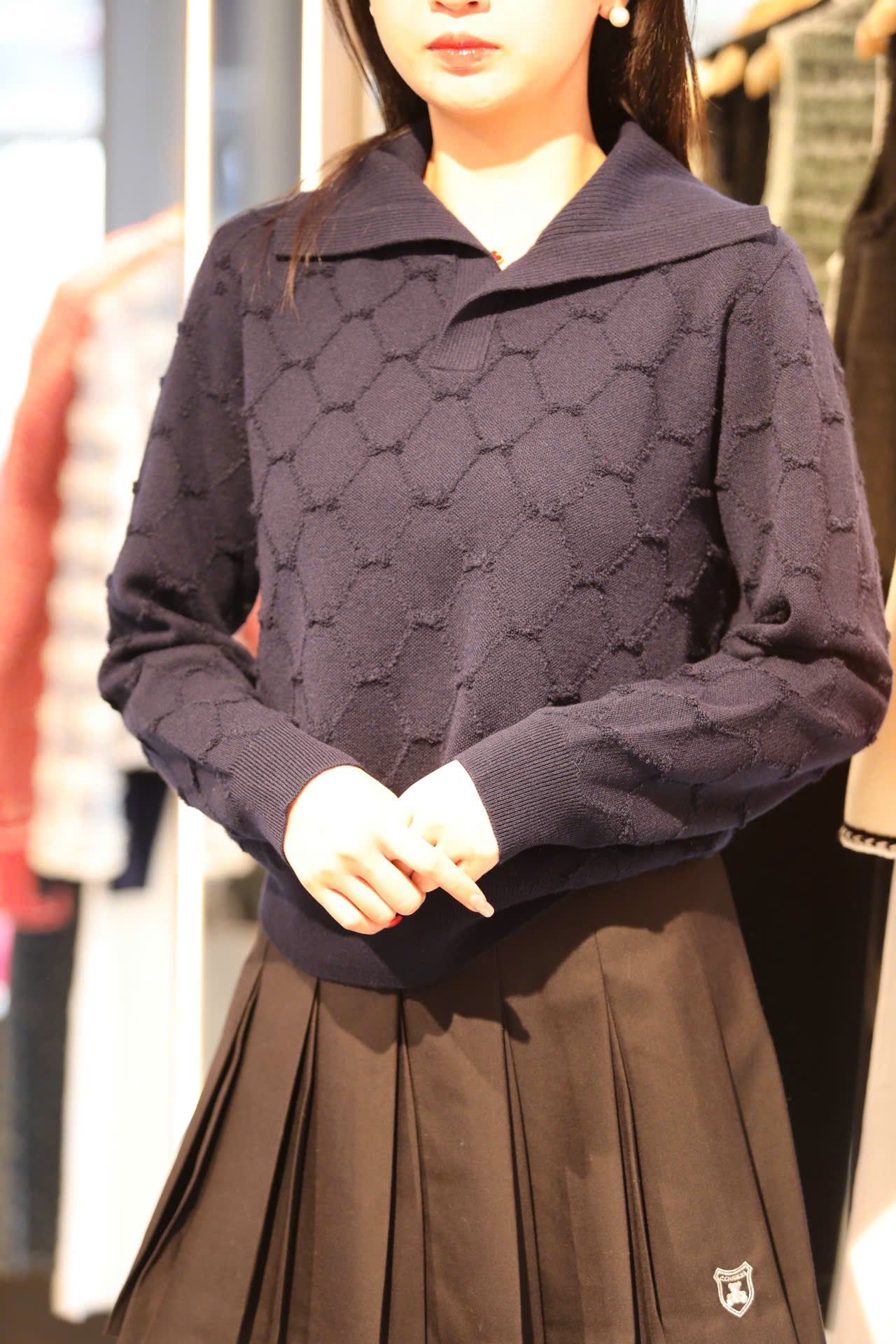  2.Áo len polo trám dài tay màu navy 