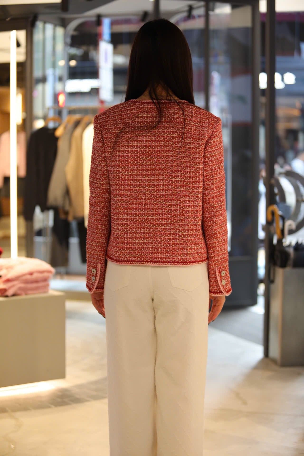  Áo tweed đỏ cam viền trắng 
