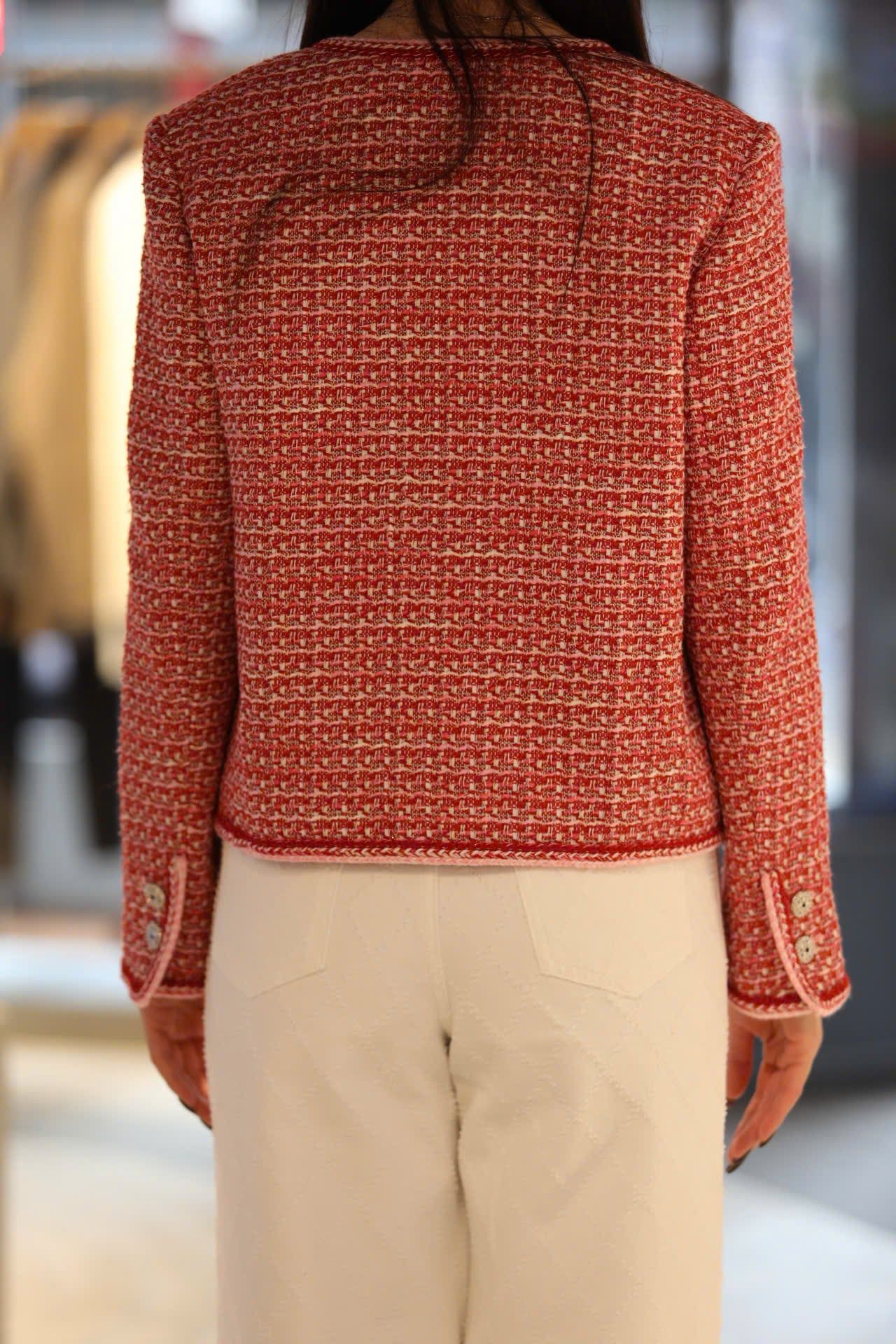  Áo tweed đỏ cam viền trắng 