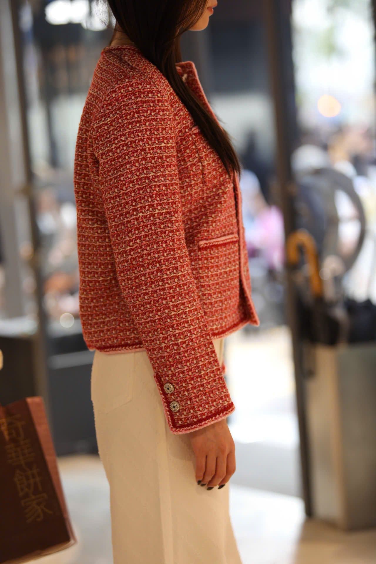  Áo tweed đỏ cam viền trắng 