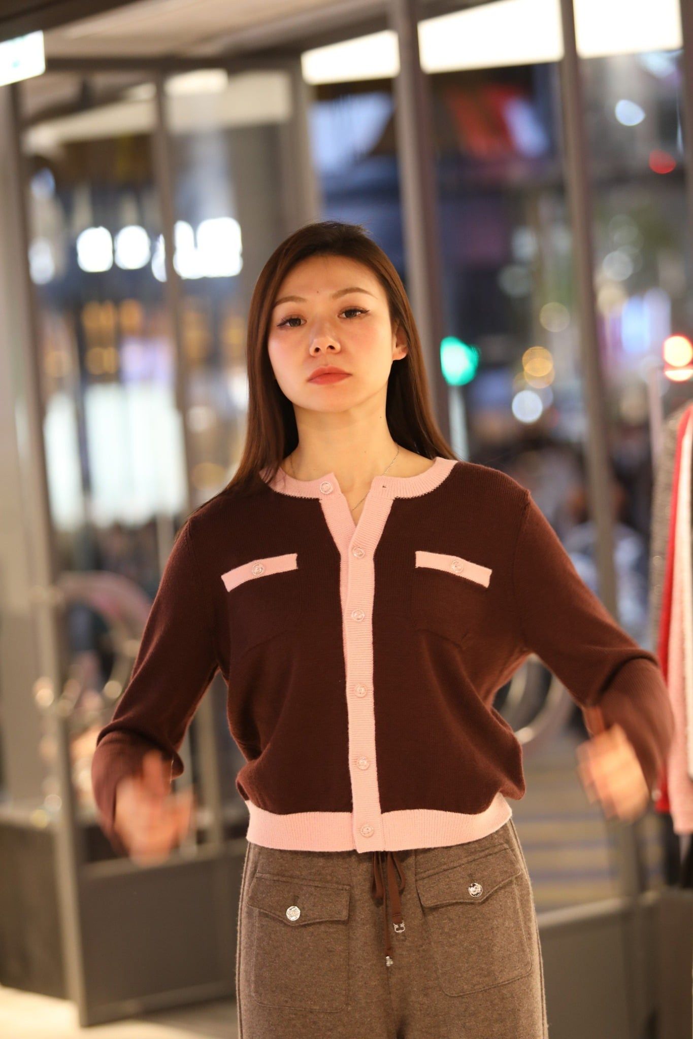  Áo CDG đỏ đô, viền hồng phấn 