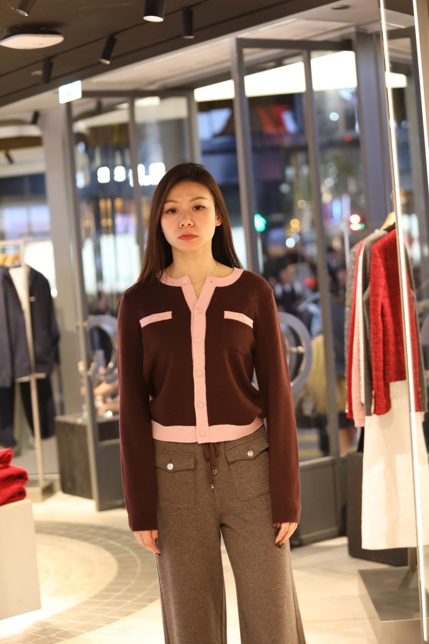  Áo CDG đỏ đô, viền hồng phấn 