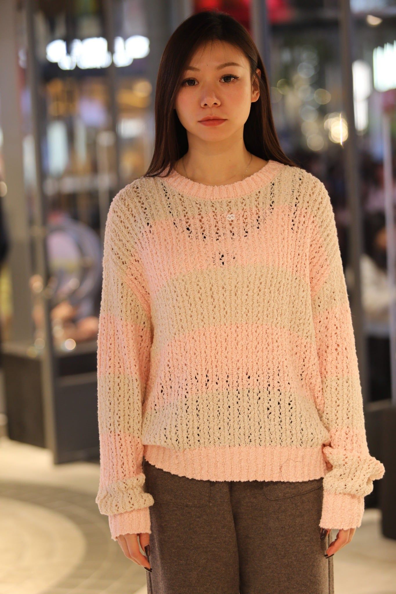  Áo len hồng kẻ ngang 