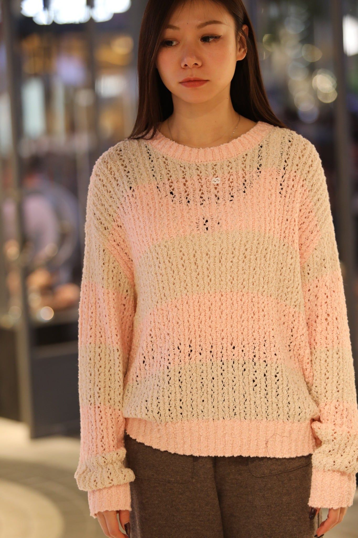  Áo len hồng kẻ ngang 