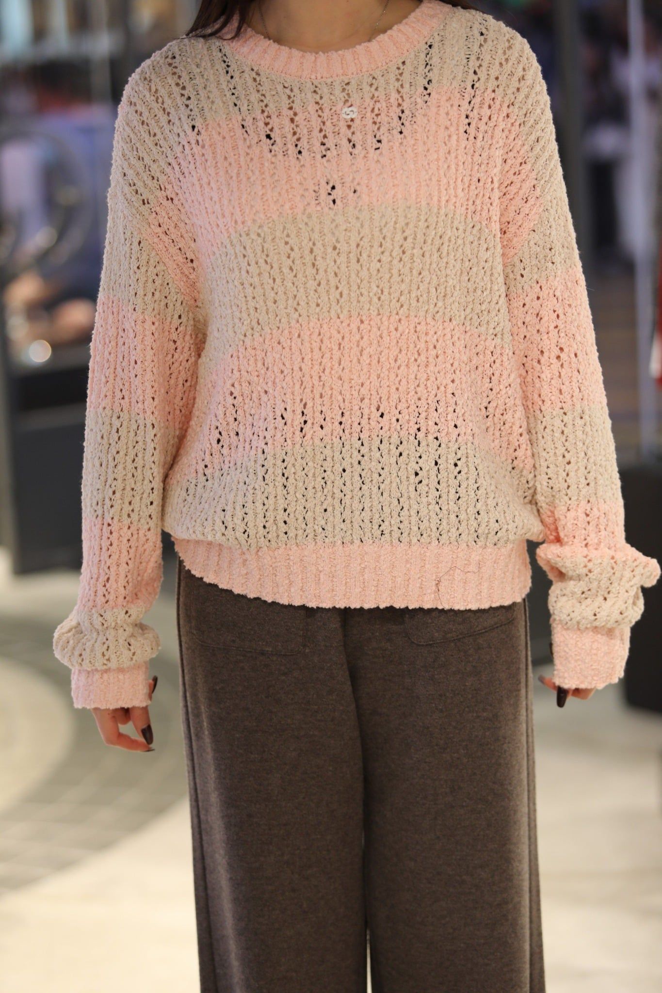  Áo len hồng kẻ ngang 