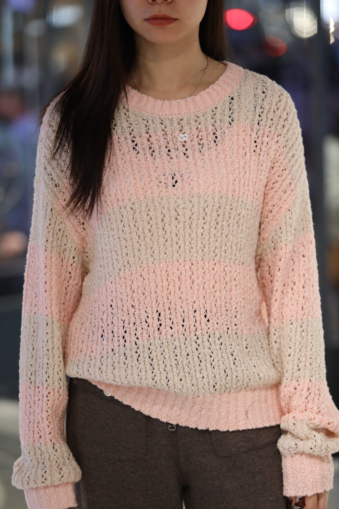  Áo len hồng kẻ ngang 