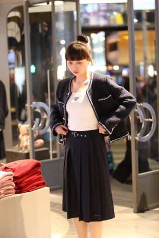  Chân váy xanh than dài đai new26 