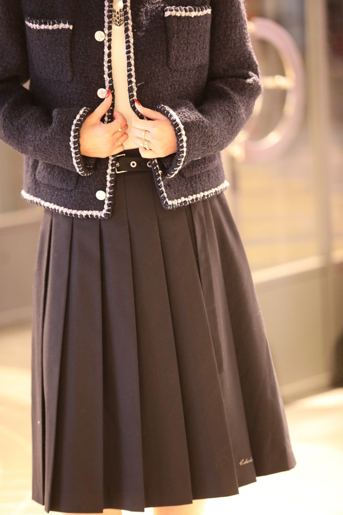  Chân váy xanh than dài đai new26 