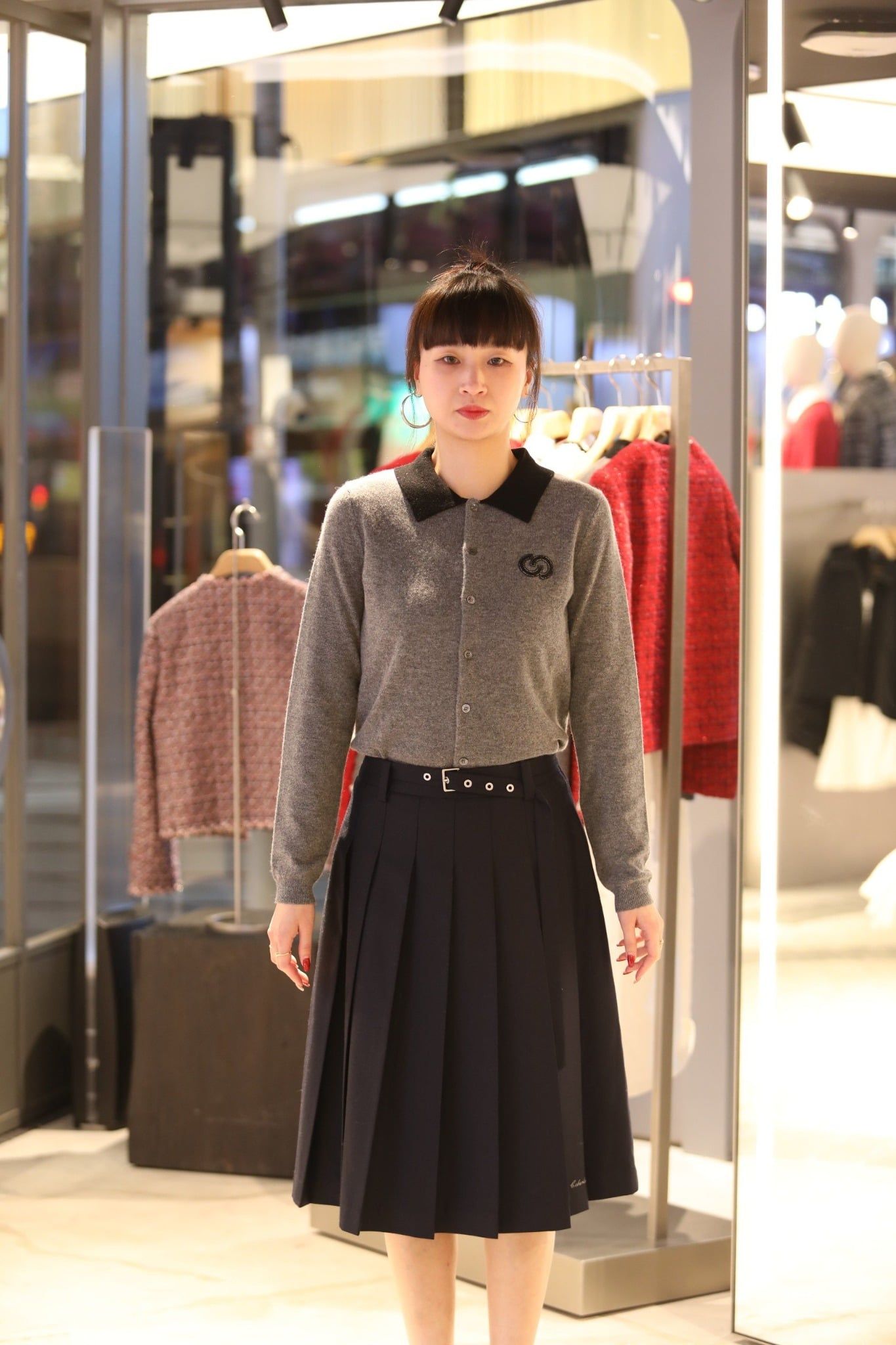  Chân váy xanh than dài đai new26 