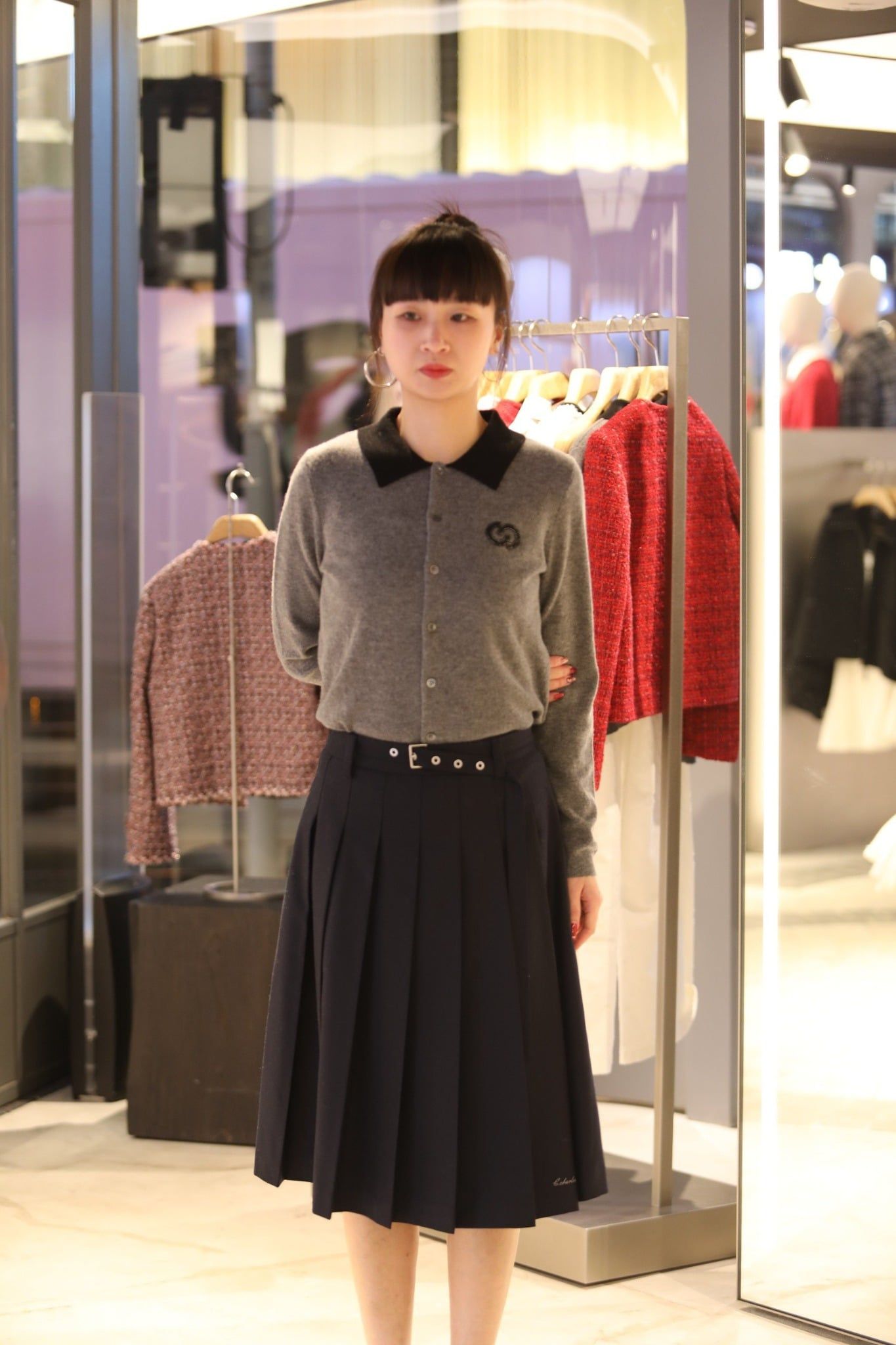  Chân váy xanh than dài đai new26 